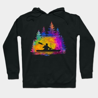 Abstract Silhouette Rainbow Pattern of a Kayaker Hoodie